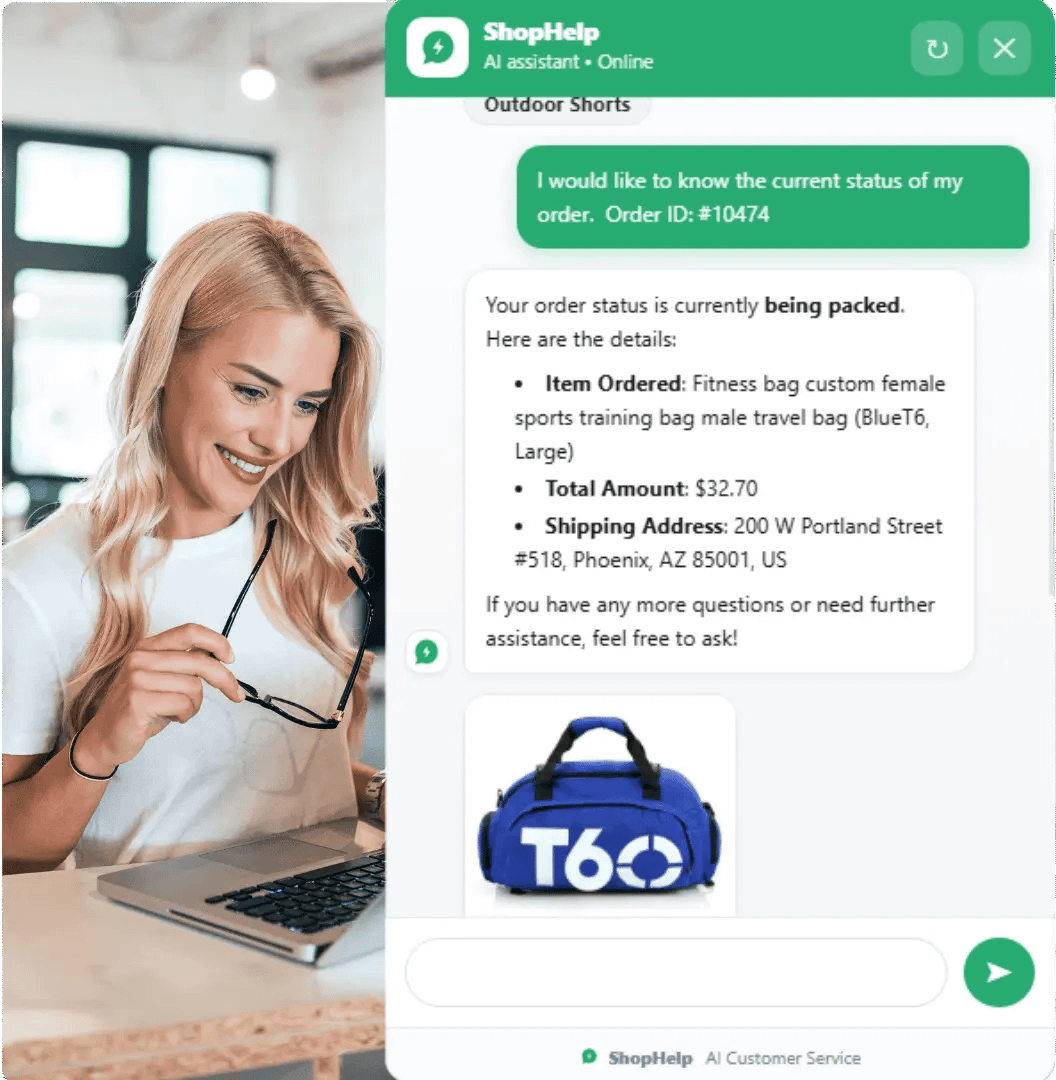 ShopHelp AI order status and customer support automation